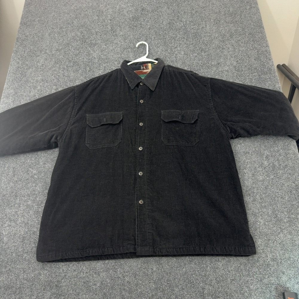 Scandia Woods Shirt Jacket Mens 2XL Black Corduroy Aztec Fleece Lined Retro